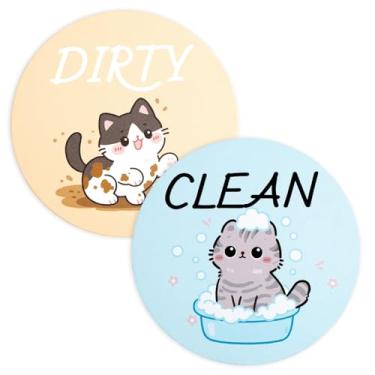 Imagem de Placa Magnética Lava-Louças, Placa de Aviso Limpa e Suja com Dois Lados Ímã Engraçado Lava-Louças com Tema Animais Adequada para Cozinha Doméstica Lavanderia Acessórios (Estilo Gato)