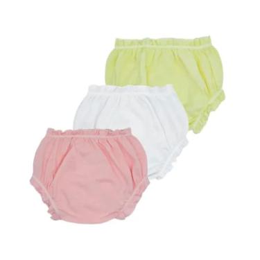 Imagem de Calcinha Tapa Fralda Lisa para Bebê em Algodão Kit com 3 Peças Cores Suaves em Tamanhos P M e G (Branca, Rosa e Amarelo Bebê, G)