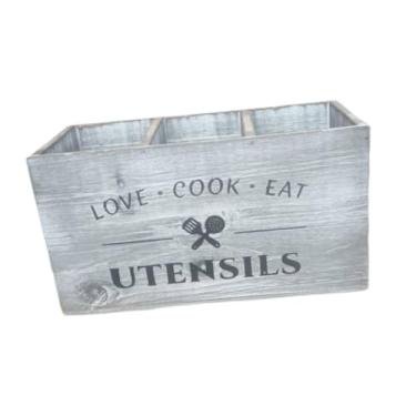 Imagem de Generic Organizador de utensílios de cozinha, porta-canetas de madeira, porta-lápis, caixa de armazenamento prática, suporte para utensílios de cozinha para, Cinza