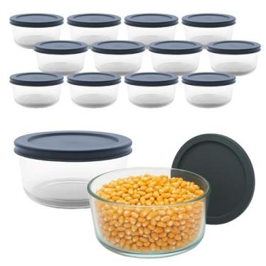 Imagem de Kit 12 Pote de Vidro Redondo Bowl C/ Tampa Hermética Marmita Vedação F