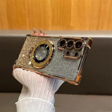 Imagem de Capa de luxo com suporte magnético e glitter à prova de choque para Samsung Galaxy S25 Edge S24 Ultra S23 S22 Plus S21 S20 Fe (para Samsung S24 Plus/dourado)