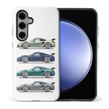 Imagem de CARLOCA Compatível com Samsung Galaxy S25 Capa protetora de corpo inteiro brilhante para meninas meninos à prova de choque moda estética padrão antigo cinza verde azul super carro