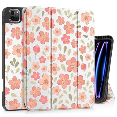 Imagem de May Chen Capa para iPad Pro M2 12,9 6ª/5ª/4ª/3ª geração 2022 2021 2020 2018 suporte de três dobras + suporte para lápis + despertar/hibernar automático + capa traseira protetora de TPU macio, flores