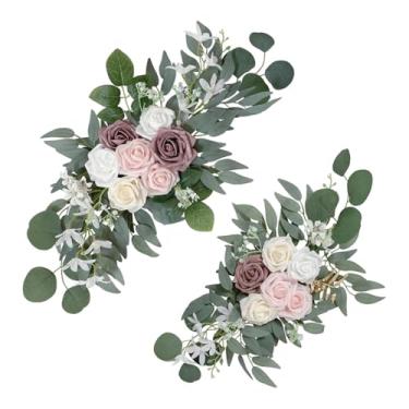 Imagem de predolo Arco de casamento com flores, decoração de fundo, folhas verdes artificiais, flores artificiais, guirlanda de flores florais para placa de, Rosa