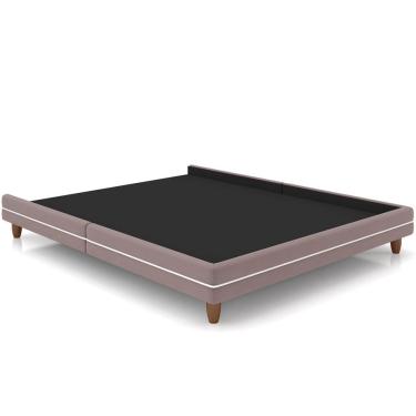 Imagem de Cama Casal Base Box Pés Madeira 203cm Suném P05 Veludo Rosê - Lyam Decor