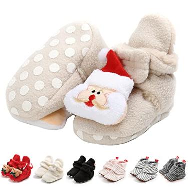 Imagem de GDSDYM Pantufas de lã aconchegantes para bebês com solas aderentes, meias quentes de inverno para recém-nascidos e primeiros andadores, A02 Bege, 12-18 Meses