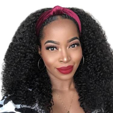 Imagem de Peruca com faixa de cabeça XSY Kinky Curly Human Hair 45 cm 150% de de