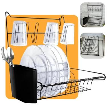 Imagem de Escorredor De Louças 10 Pratos Com Suporte para Talheres E Copos Suspe