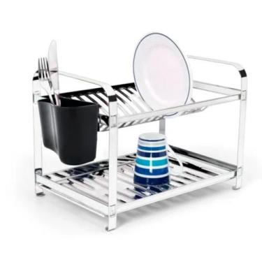 Imagem de Escorredor de Louças 16 Pratos em Aço Inox com Porta Talher Plastico M