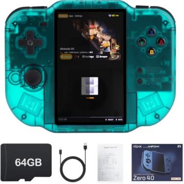 Imagem de MagicX Zero 40 Retro Handheld Game Console , 3.4 Inch IPS Screen Linux System Sunken Dual Joystick Built-in 64G TF Card Handheld Emulator Support 4.2G WiFi Bluetooth TV Output(Green)
