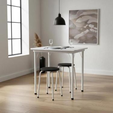Imagem de Mesa Dobrável Cozinha Jantar Sala Com 2 Banquinhos - VINCI MÓVEIS, PRE