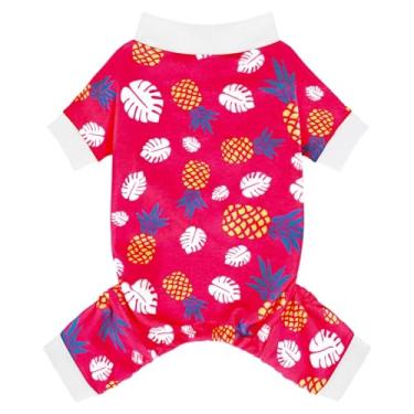 Imagem de Paiaite Macacão elástico de algodão com 4 pernas: Pijama de cachorro com estampa de abacaxi - Roupas leves e aconchegantes para filhotes, pijamas confortáveis para animais de estimação para cobertura