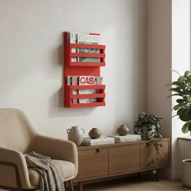 Imagem de Revisteiro de Parede Porta Revistas Livros Vermelho Laca
