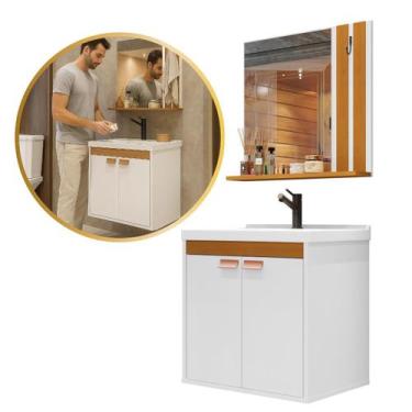 Imagem de Conjunto Gabinete Banheiro Pallas com Espelho 47cm MDP 12mm, Branco Ce