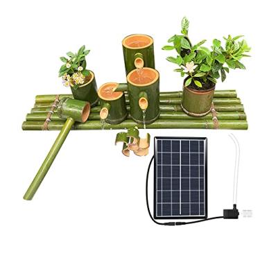 Imagem de Kit de fonte solar de bambu, fontes de água zen com bomba e roda d'água, decoração de jardim Feng Shui, para gramado de quintal interno e externo