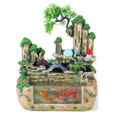 Imagem de XFNVXC Fonte decorativa interna de mesa fonte de água ornamental resina decorações de casa escritório hotel desktop aquário ornamentos Rockery Fountain casa