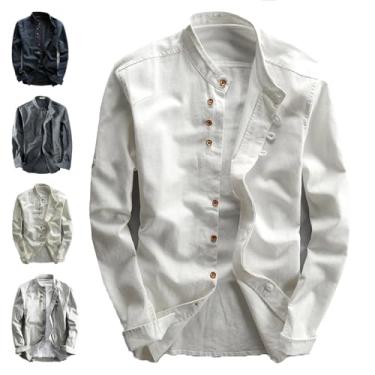 Imagem de Camisa Masculina Katana Japan Style, Camisa Masculina De Algodão Linho Com Gola Trespassada, Camisas Chinesas De Colarinho Para Homens, White, L