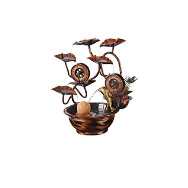 Imagem de XFNVXC Fonte decorativa interna de mesa fonte de cachoeira interior fonte de água de mesa com roda Feng Shui entrada sala de estar ornamento da sorte fonte rochoso casa