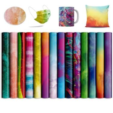 Imagem de Folhas de transferência de aquarela, 14 peças de papel de sublimação pré-impresso de 30,5 x 30,48 cm para prensa de caneca térmica, espaços em branco para copos, camisetas DIY