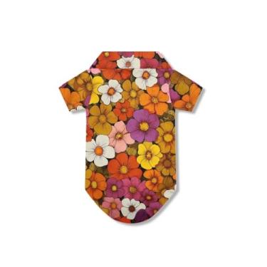 Imagem de Bivxisrvo Camiseta de outono de flor vermelha para cães pequenos gatos macios roupas para cães com colarinho de botão leve respirável camiseta de desenho animado filhote de cachorro pulôver de verão