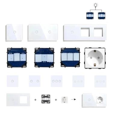 Imagem de BSEED Interruptores de luz de toque 1/2/3 Gang peças de função de 1/2/3 vias UE tomada de parede plugue USB tipo c painel de vidro faça você mesmo combinação de peças
