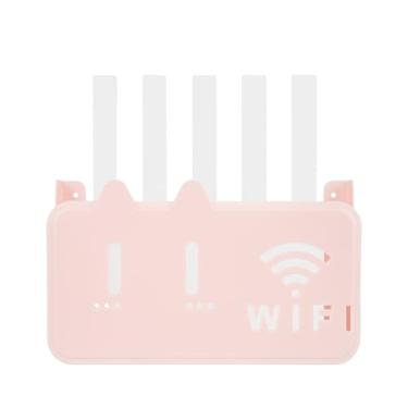 Imagem de Caixa de armazenamento rosa para roteador WiFi – Organizador decorativo de prateleira ventilada para roteador, modem, decodificador no escritório, sala de estudo – Solução de gerenciamento de cabos