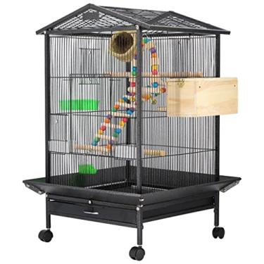 Imagem de Gaiola de pássaro gaiola de pássaro com suporte para conure gaiola de papagaio de ferro forjado resistente, gaiola de pássaro grande removível para reprodução, casa de pássaros à prova de respingos