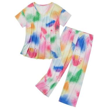 Imagem de Conjunto de pijamas American Trends feminino de algodão macio Tie Dye 