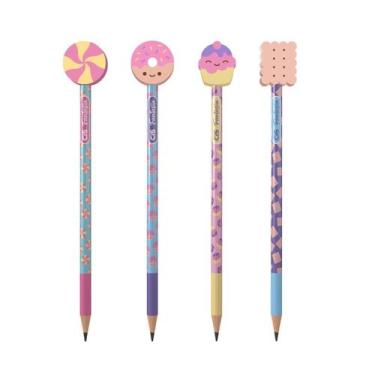 Imagem de Kit com 4 Lápis HB CiS Fantasia com Borracha Candy Fofo Escrever Grafi