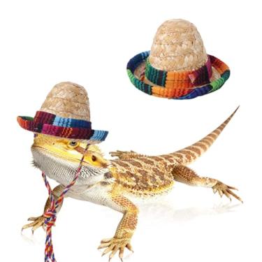 Imagem de 2pçs Chapéu Dragão Barbudo, Cinco de Mayo Chapéu Palha Lagarto com Queixeira Ajustável Acessórios Fantasia Divertidos para Répteis Hamster Furão Leopardo Gecko Animais Estimação Pequenos