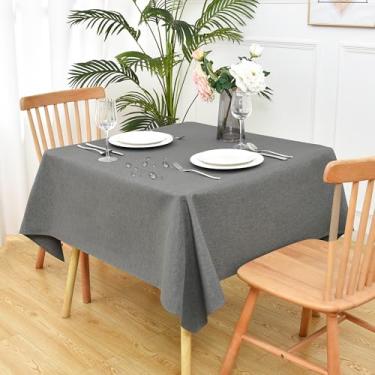 Imagem de Toalha de mesa quadrada de linho sintético rústico resistente à água cinza escuro toalha de mesa lavável para ambientes internos e externos, cozinha, sala de jantar, 137 x 137 cm
