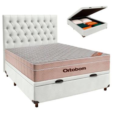 Imagem de Kit Cama Box Bau + Cabeceira + Colchão Casal Molas Ensacadas - Airtech - Ortobom