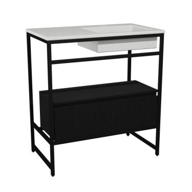 Imagem de Gabinete Banheiro Ferro Iron Black Com Gaveteiro 80x45cm Branco Fosco