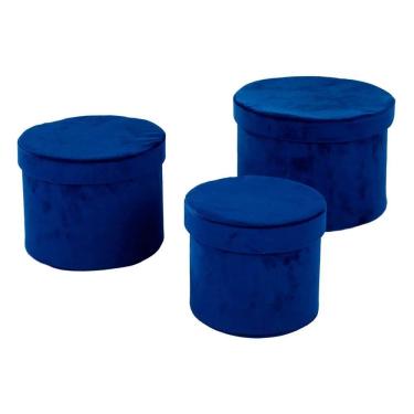 Imagem de Conjunto 3 Cestos Decorativos em Veludo Azul QL0057 BTC