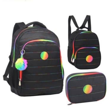 Imagem de Mochila De Costas Escolar Juvenil 18 Estampa Liso Feminina Com Lanchei