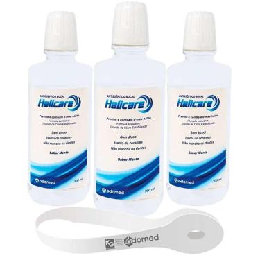 Imagem de Kit 3 Enxaguante Antisseptico Bucal Halicare 300Ml Raspador