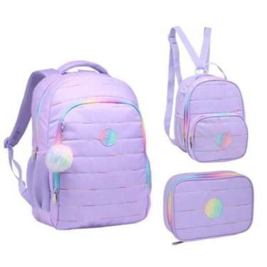 Imagem de Mochila De Costas Escolar Juvenil 18 Estampa Liso Feminina Com Lanchei
