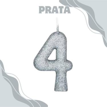 Imagem de Vela de Aniversário Para Bolo Shine C/Glitter - crgfestas, 4, Prata