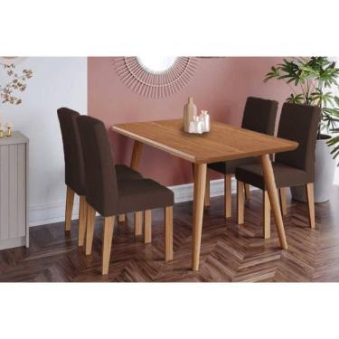 Imagem de Conjunto: Mesa de Cozinha Adele Tampo Madeirado 130x80cm e 4 Cadeiras Maia Carvalho/Cinamomo - Nature/Suede Mascavo Chocolate - Cimol