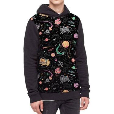 Imagem de Moletom Com Capuz Espaço Sideral Planetas Ref:89 - smoke, Preto, GG