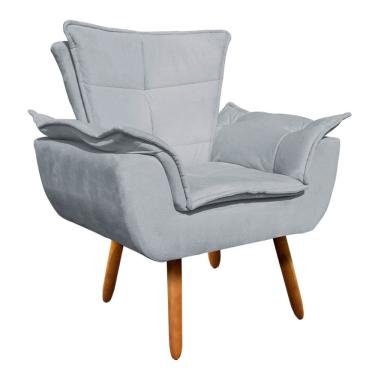 Imagem de Poltrona Sala de Estar Pé Palito de Madeira Opala Suede Cinza D03 - D'Rossi