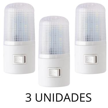 Imagem de Kit com 3 Luzes Noturnas LED de Tomada com Interruptor Bivolt Econômicas