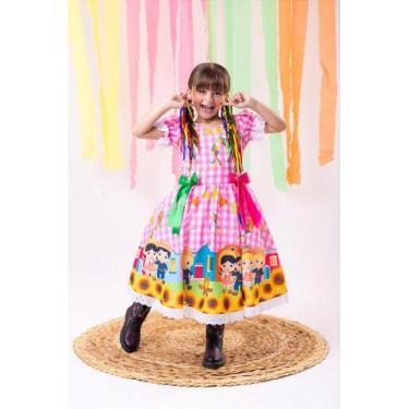 Imagem de Vestido Marie Junino Luxo Arraia Do Sorriso Rosa - Tecido Tecnossport 