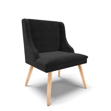 Imagem de Cadeira de Jantar Liz Suede Preto Pés Palito Natural - D'Rossi