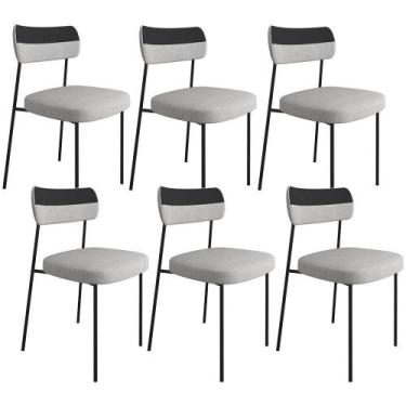 Imagem de Kit 6 Cadeiras Estofada F01 Linho Cinza material sintético Preto - LYA