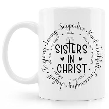 Imagem de BESERH Caneca de café de irmãs cristãs, presentes de irmã em cristo para mulheres, presentes de irmã cristã, versículo bíblico inspirador caneca de café cerâmica 325 ml