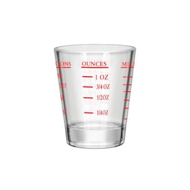 Imagem de 1 peça de copos de dosagem, copo de medição, copos de café expresso, vidro pesado líquido, 26 medições incrementais, 28,3 g, 2 TBS, 6 colheres de chá, 30 ml utensílios de cozinha (1, vermelho)