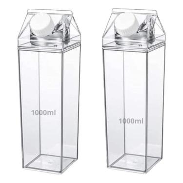 Imagem de 2X Kit 2 Garrafas Acrilico Plastico 1 Litro Suco Leite Agua