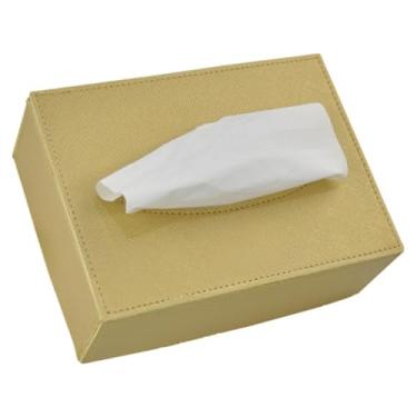 Imagem de Caixa de Lenços de Papel com Revestimento de Tecido Oval – Organizador para Mesa e Sala de Estar, 50/100 Unidades (Ouro Light)