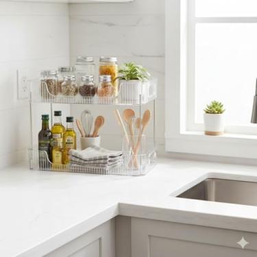 Imagem de Prateleira Organizadora em Acrílico Transparente – 2 Andares para Cosméticos, Maquiagens e Bijuterias